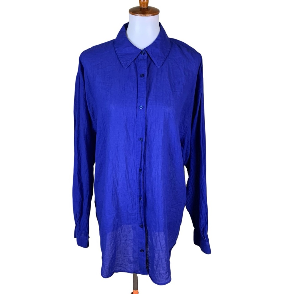 Fabletics Blue Button Down Tunic Shirt Long Sleeve Lightweight Large